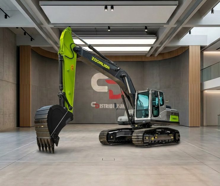 Pelles sur chenilles - C Distribution - Concessionnaire Zoomlion RhĂ´ne Alpes Pelle sur chenilles verte dans un showroom