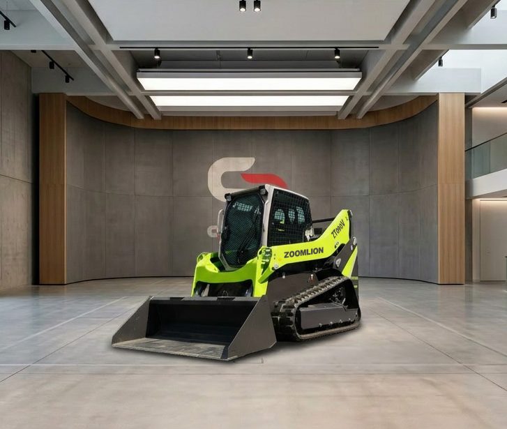 Chargeuses compactes - C Distribution - Concessionnaire Zoomlion RhĂ´ne Alpes Chargeuse compacte verte dans un showroom